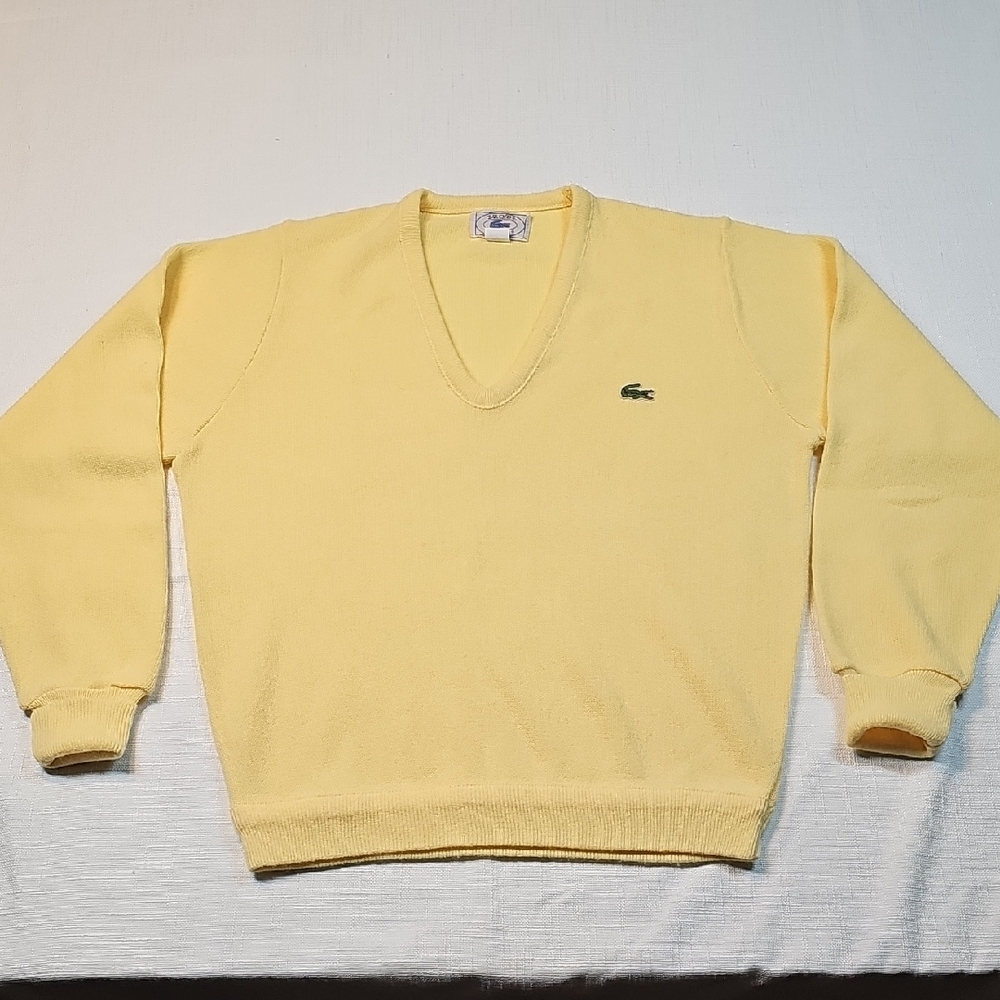 Vintage Izod Lacoste V-Neck Sweater M Yellow 70s  Grandpacore Preppy